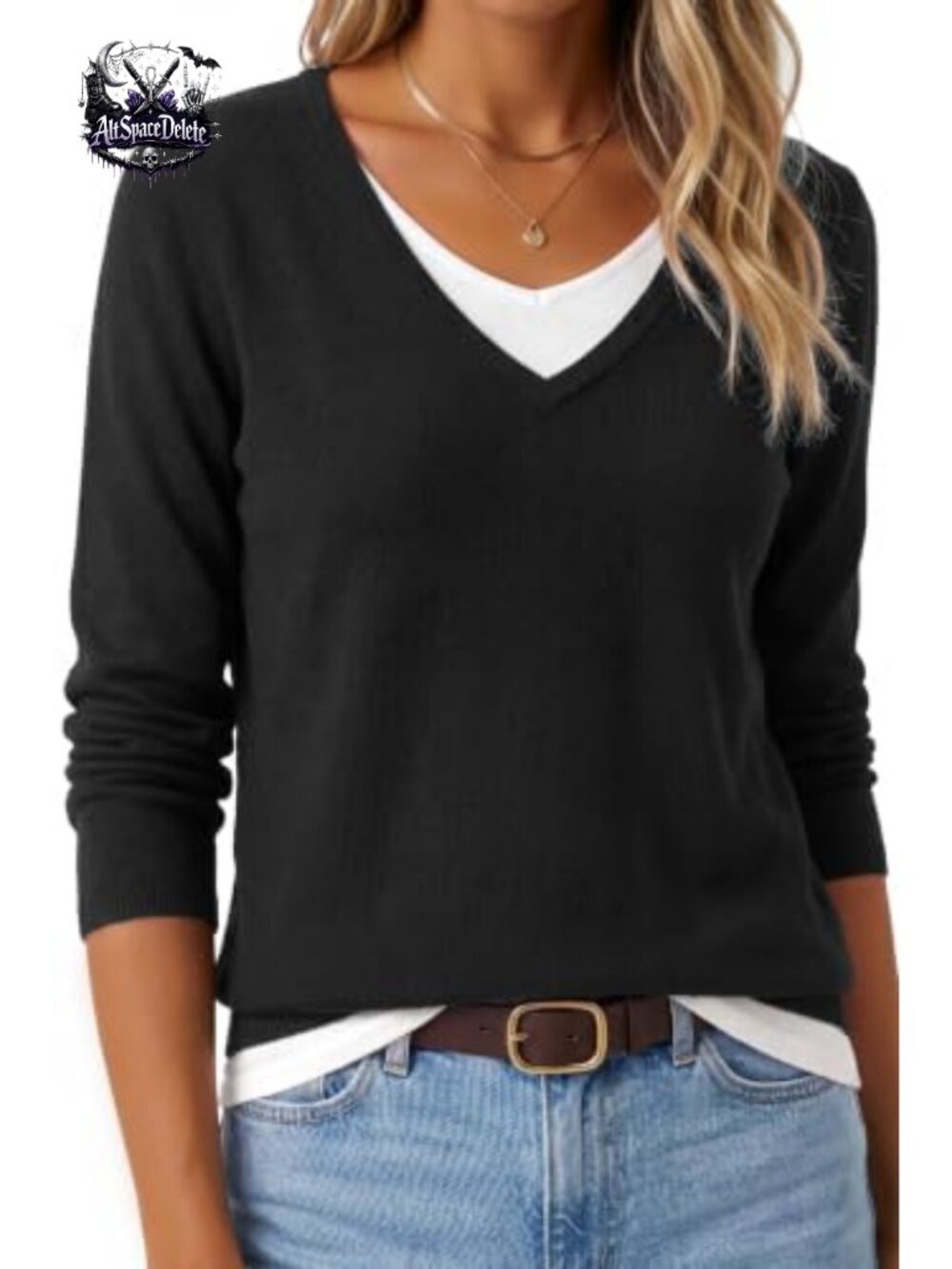 Wool Blend Patchwork V Neck Relaxed Fit Pullover Sweater